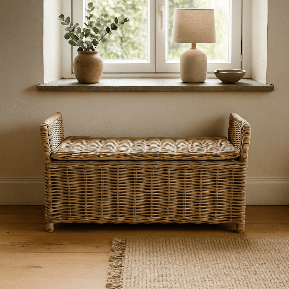 Rieten Bankje met Opbergruimte - Sophia - Afbeelding 1